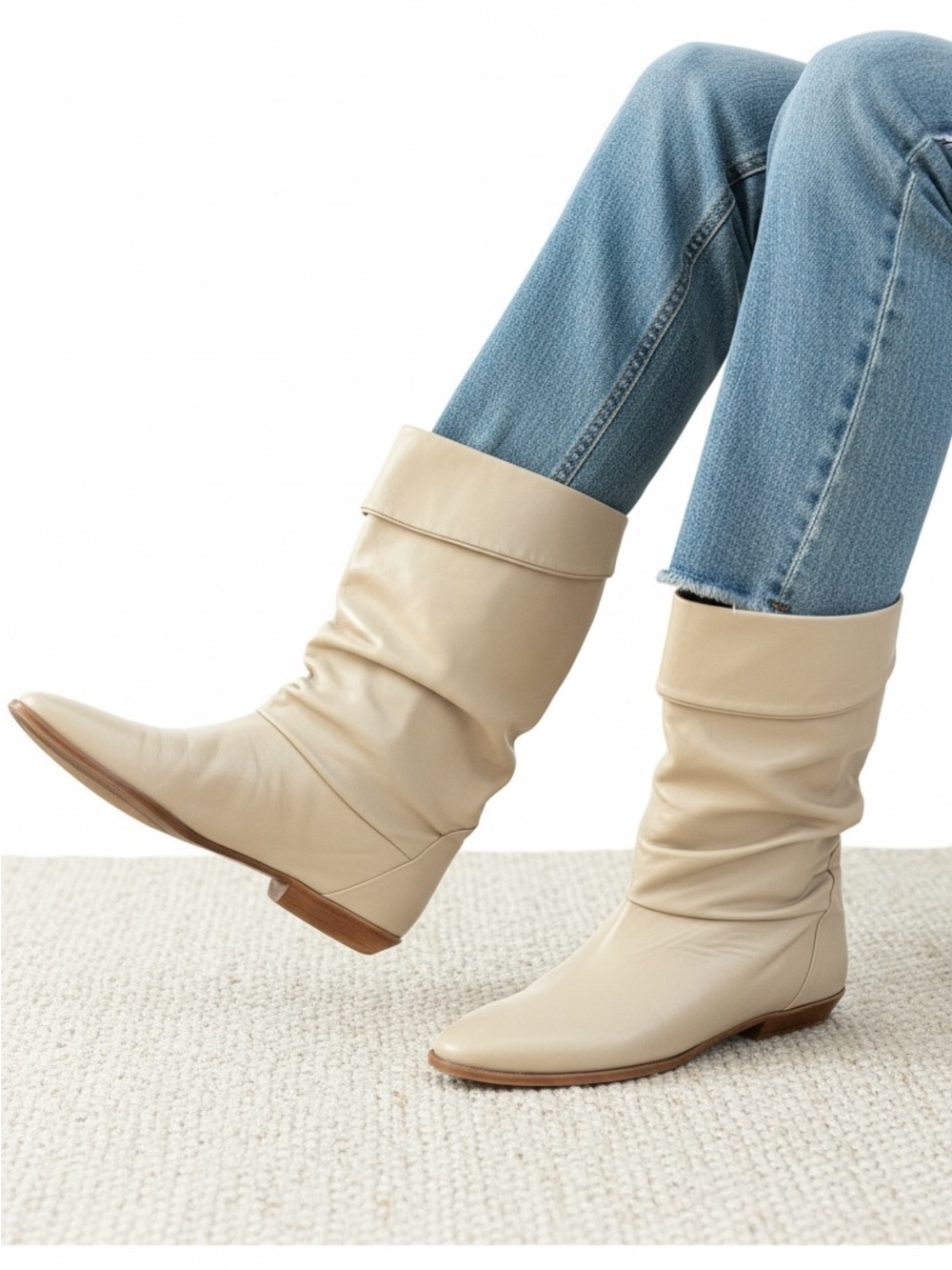 Vintage Dexter Slouch Boots Bone Leather Pirate Cuff Boots USA Made Size 8